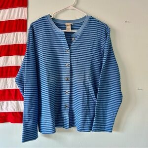 L.L. Bean Women’s Blue Striped Button-Up Cardigan, Size Medium-Petite